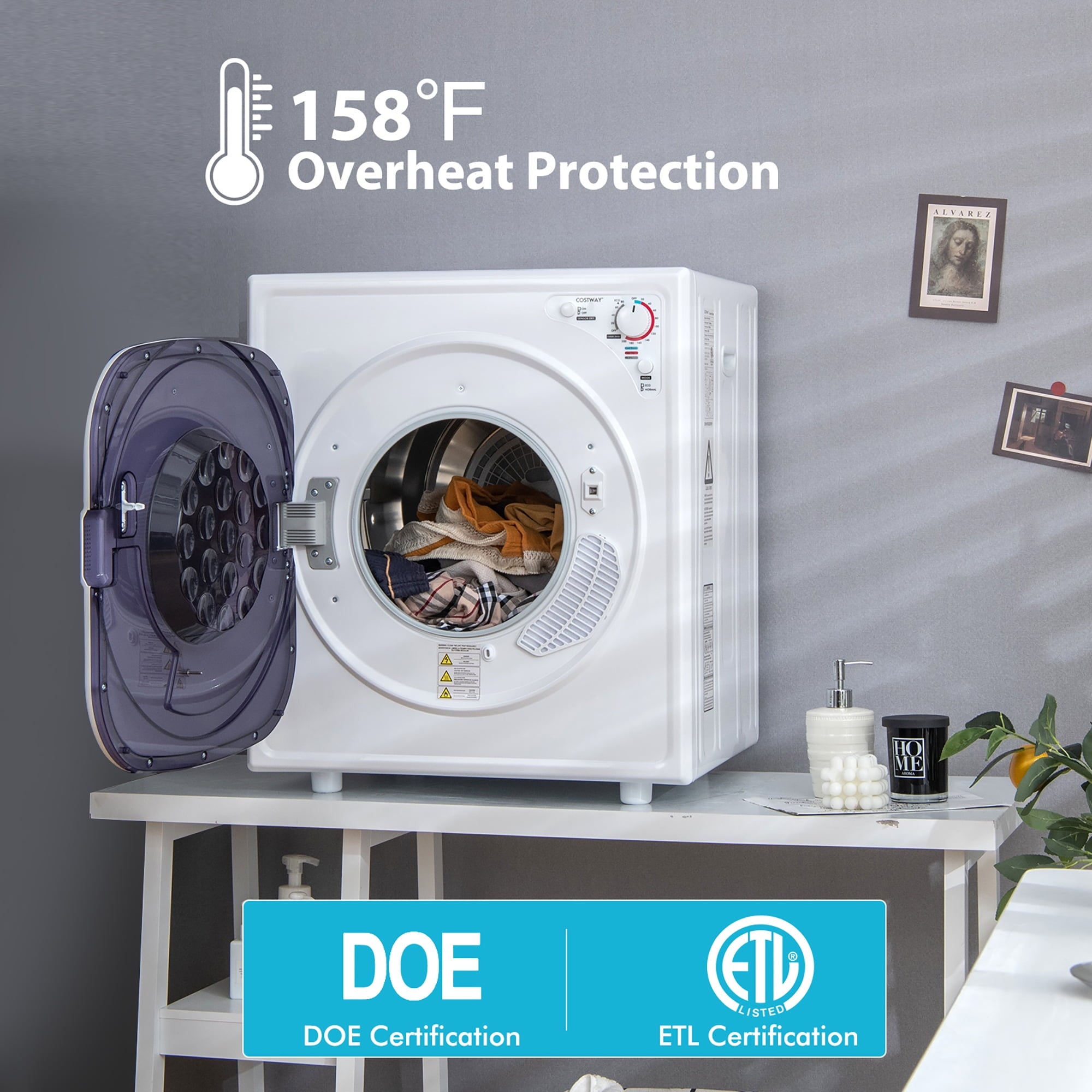 Costway 1500W Electric Tumble Compact Laundry Dryer Stainless Steel Tub 13.2 lbs