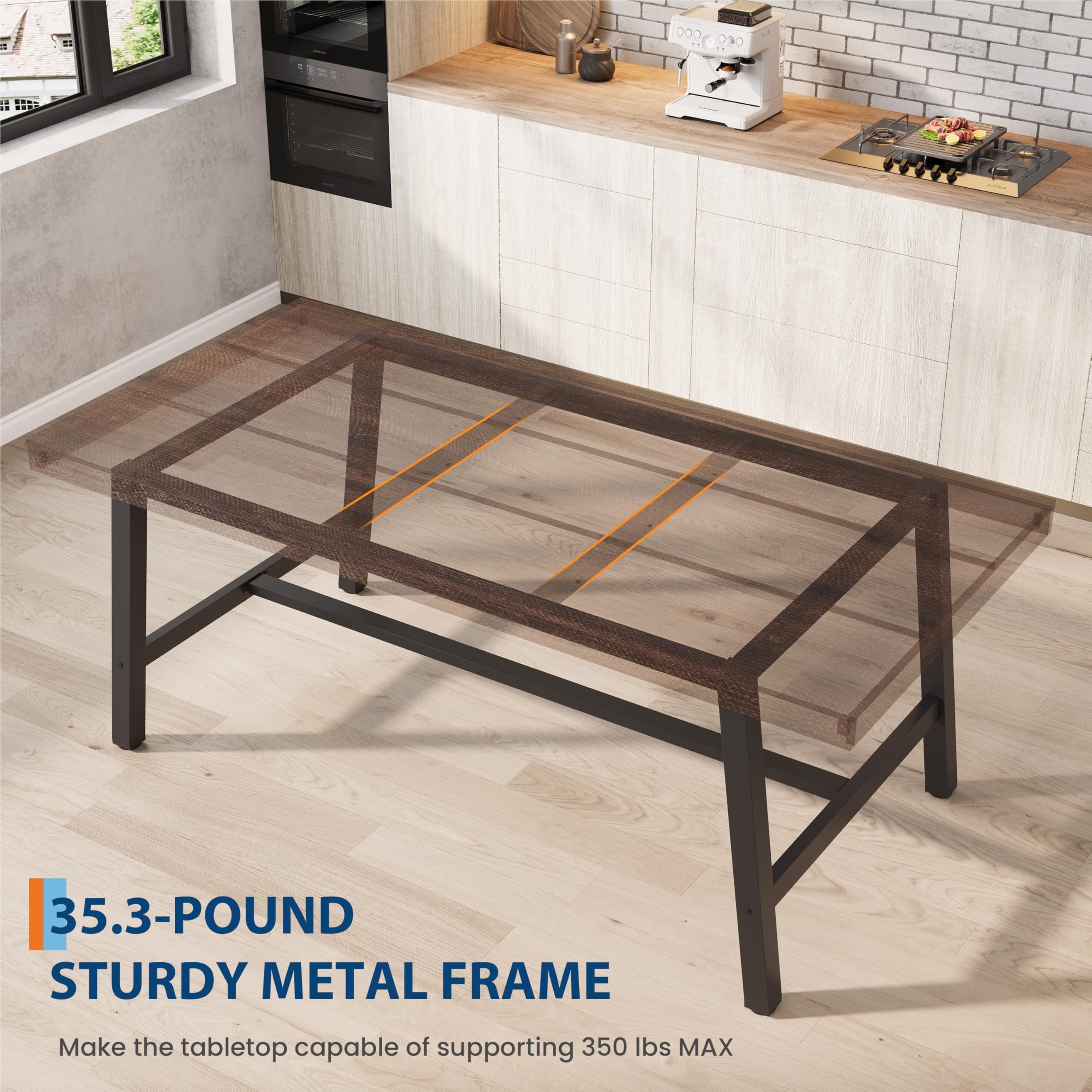 70.87 Inch Long Large Rectangle Dining Table for 6-8 People, Modern Kitchen Dining Room Table with Rustic Wooden Tabletop & Strong Metal frame(Only Gray Walnut Table)