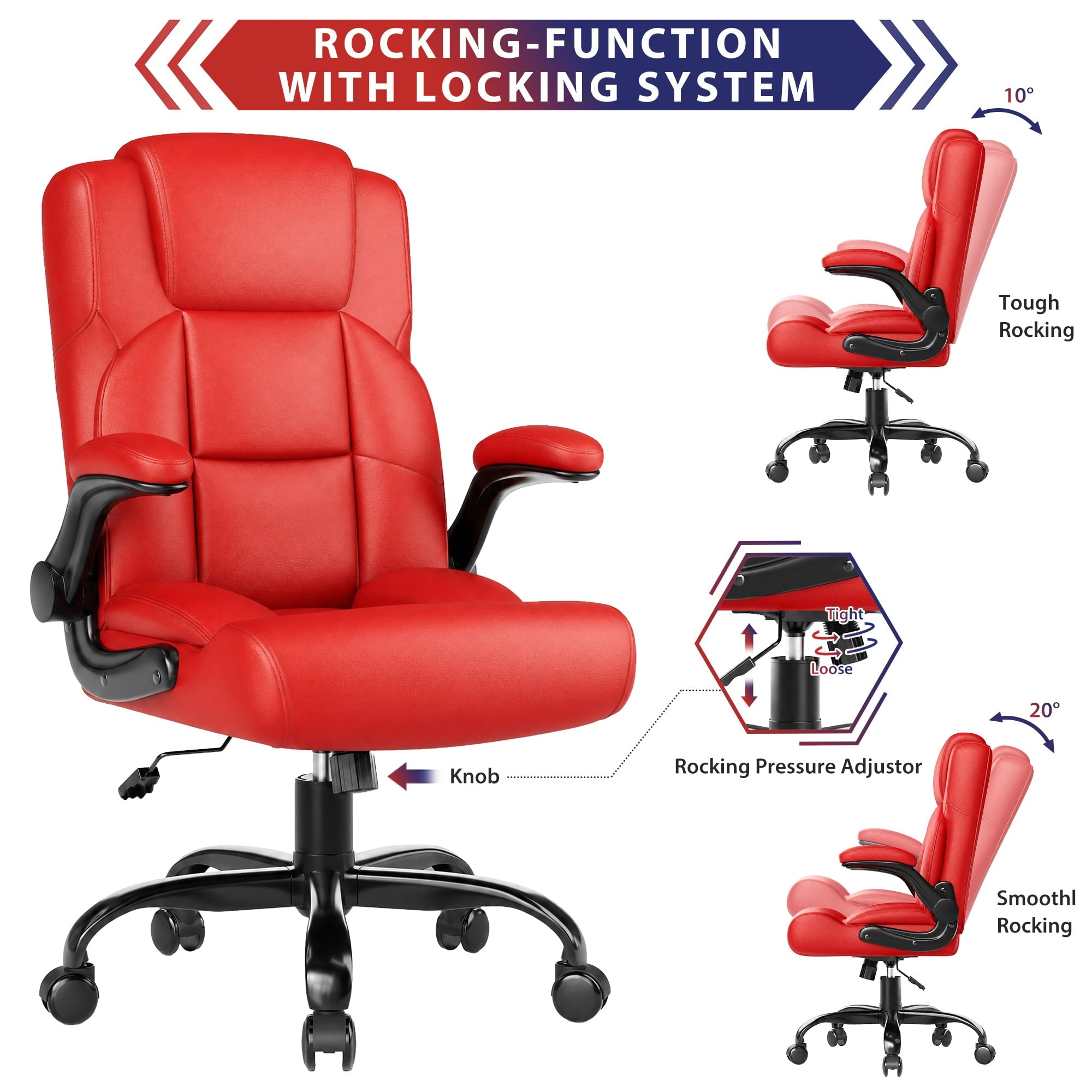 JONPONY Leather Office Chair, Big and Tall Office Chair 400LBS Wide Seat Ergonomic Computer Desk Chair High Back Executive Leather Chair Adjustable Task Chair Lumbar Back with 1-Year Warranty, Black