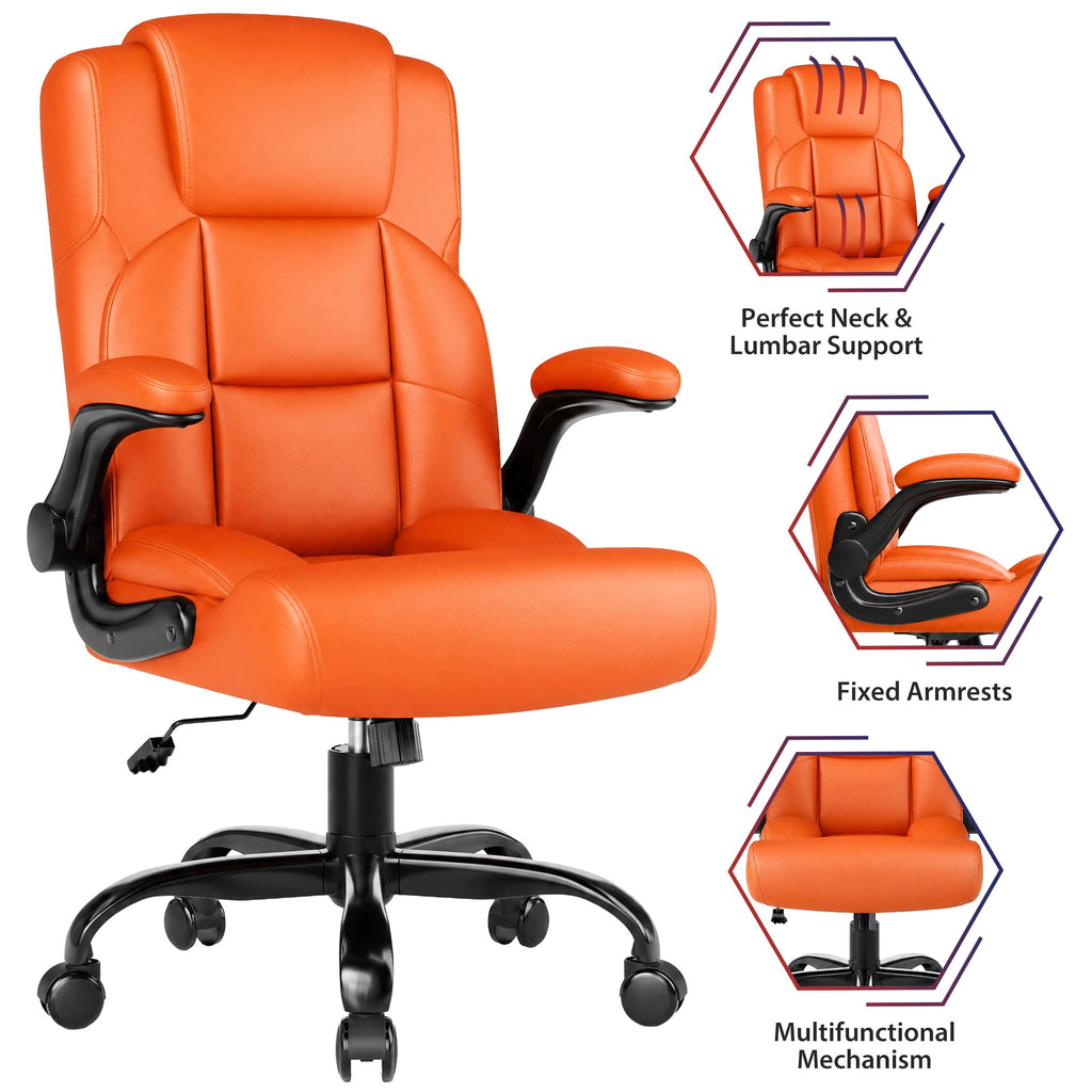 JONPONY Leather Office Chair, Big and Tall 500lbs Ergonomic Desk Chairs with Back Support, Executive Leather Chair with Wheels for Home Office, with Adjustable Padded Armrest & Lumbar Support , Black