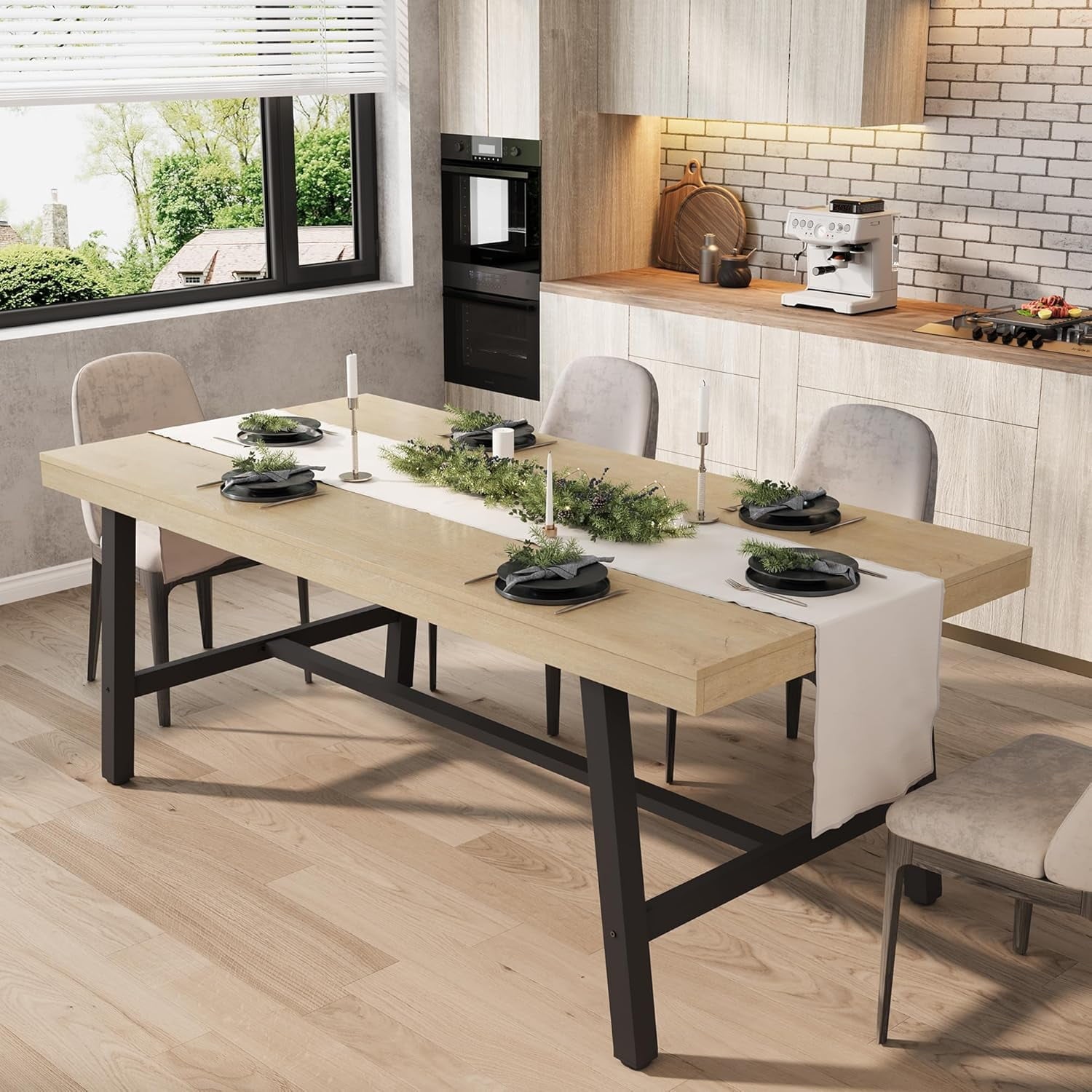 70.87 Inch Long Large Rectangle Dining Table for 6-8 People, Modern Kitchen Dining Room Table with Rustic Wooden Tabletop & Strong Metal frame(Only Gray Walnut Table)