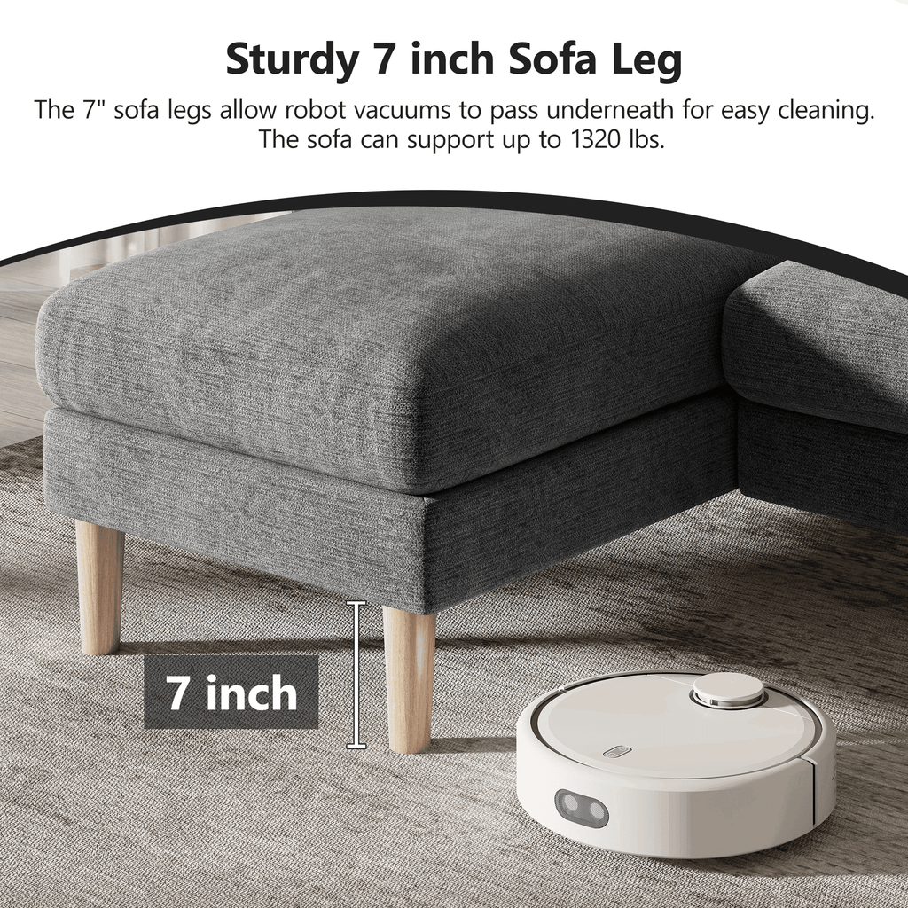 BedLuxury 100 U-Shape Sectional Sofa with Chaise, Chenille Modern Couch with High Legs for Living Room, Apartment, Beige