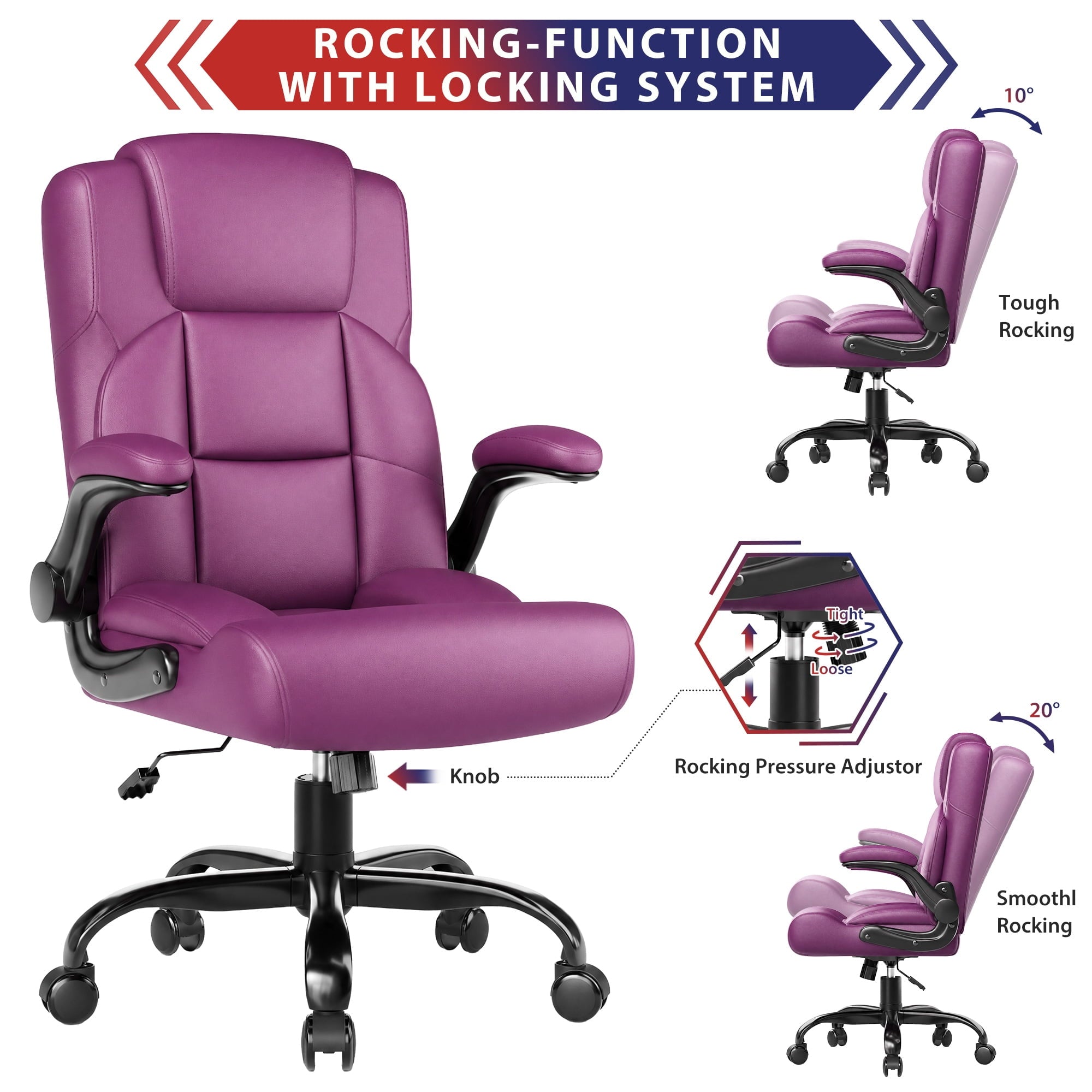 JONPONY Leather Office Chair, Big and Tall Office Chair 400LBS Wide Seat Ergonomic Computer Desk Chair High Back Executive Leather Chair Adjustable Task Chair Lumbar Back with 1-Year Warranty, Black