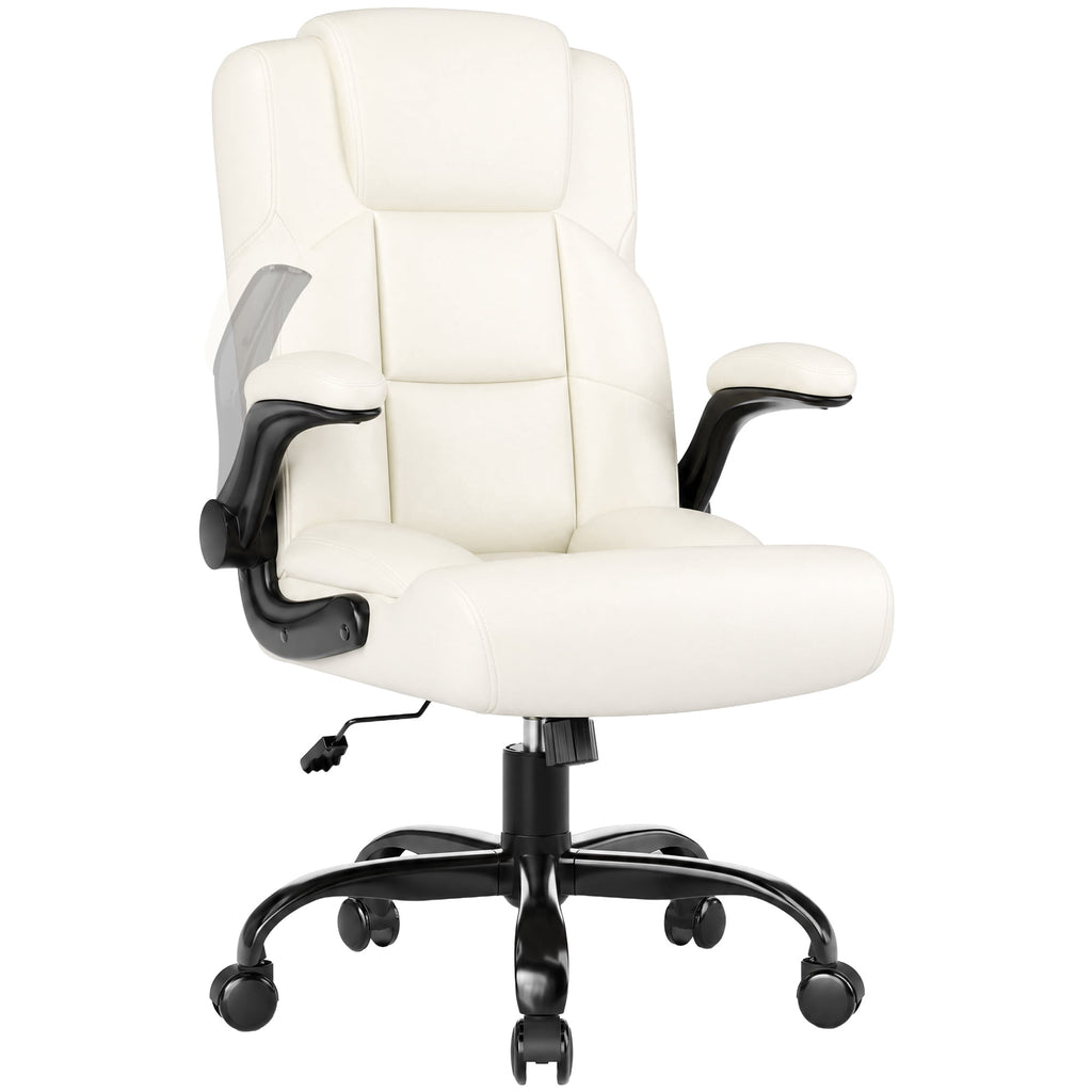 JONPONY Leather Office Chair, Big and Tall 500lbs Ergonomic Desk Chairs with Back Support, Executive Leather Chair with Wheels for Home Office, with Adjustable Padded Armrest & Lumbar Support , Black