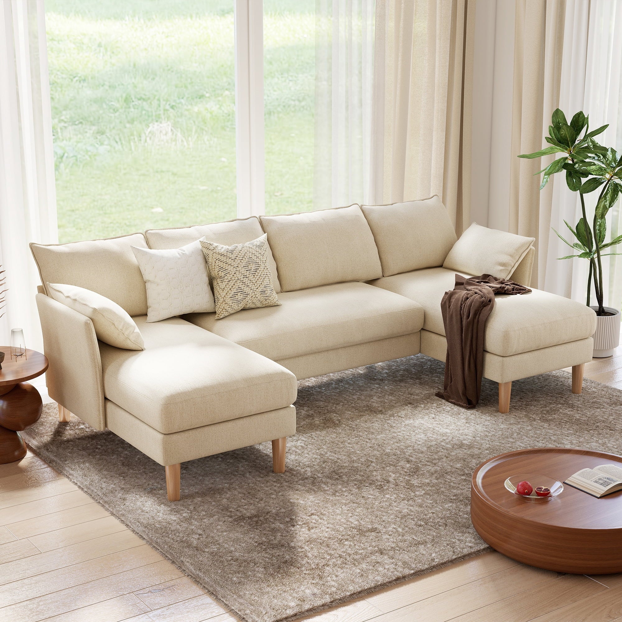 BedLuxury 100 U-Shape Sectional Sofa with Chaise, Chenille Modern Couch with High Legs for Living Room, Apartment, Gray