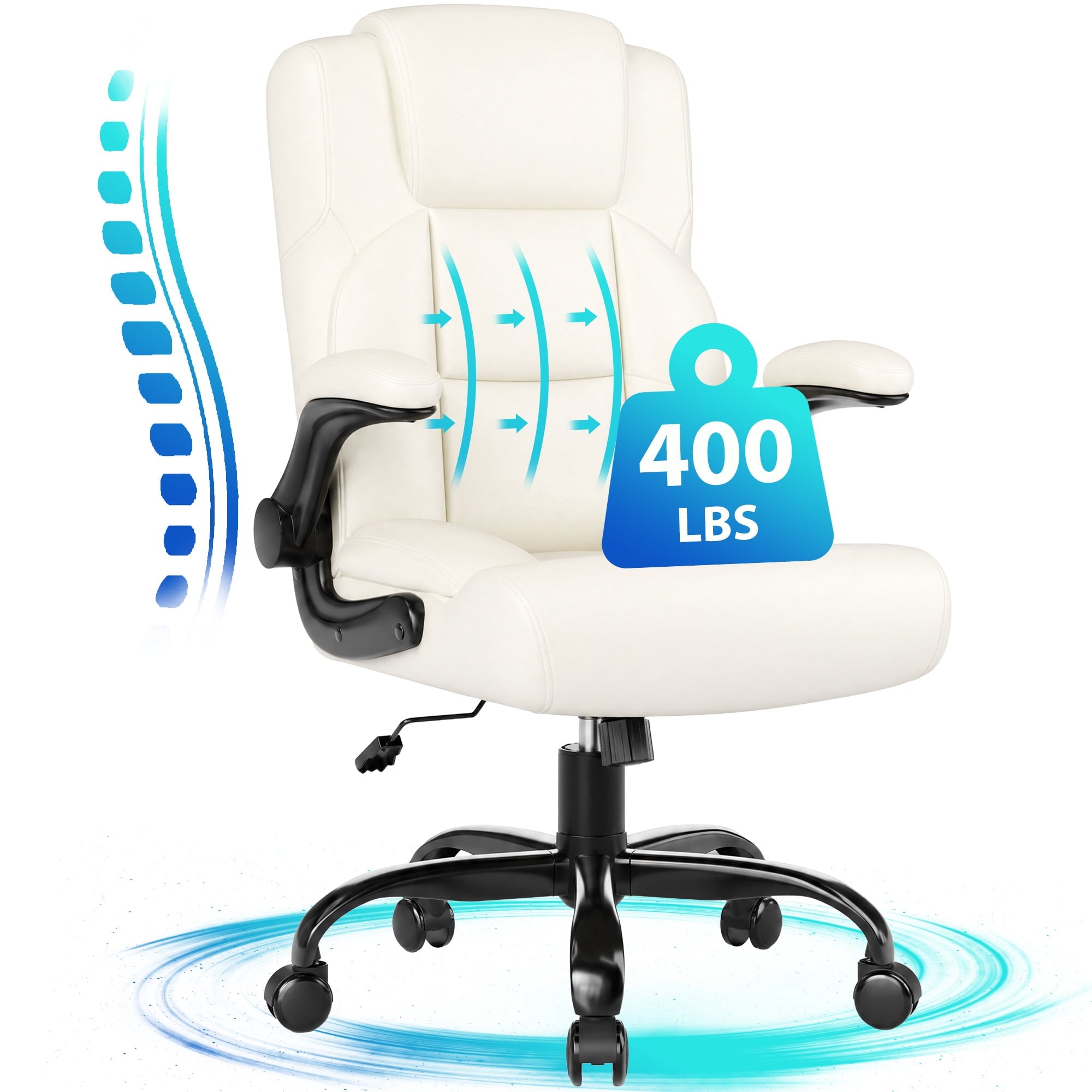 JONPONY Leather Office Chair, Big and Tall Office Chair 400LBS Wide Seat Ergonomic Computer Desk Chair High Back Executive Leather Chair Adjustable Task Chair Lumbar Back with 1-Year Warranty, Black