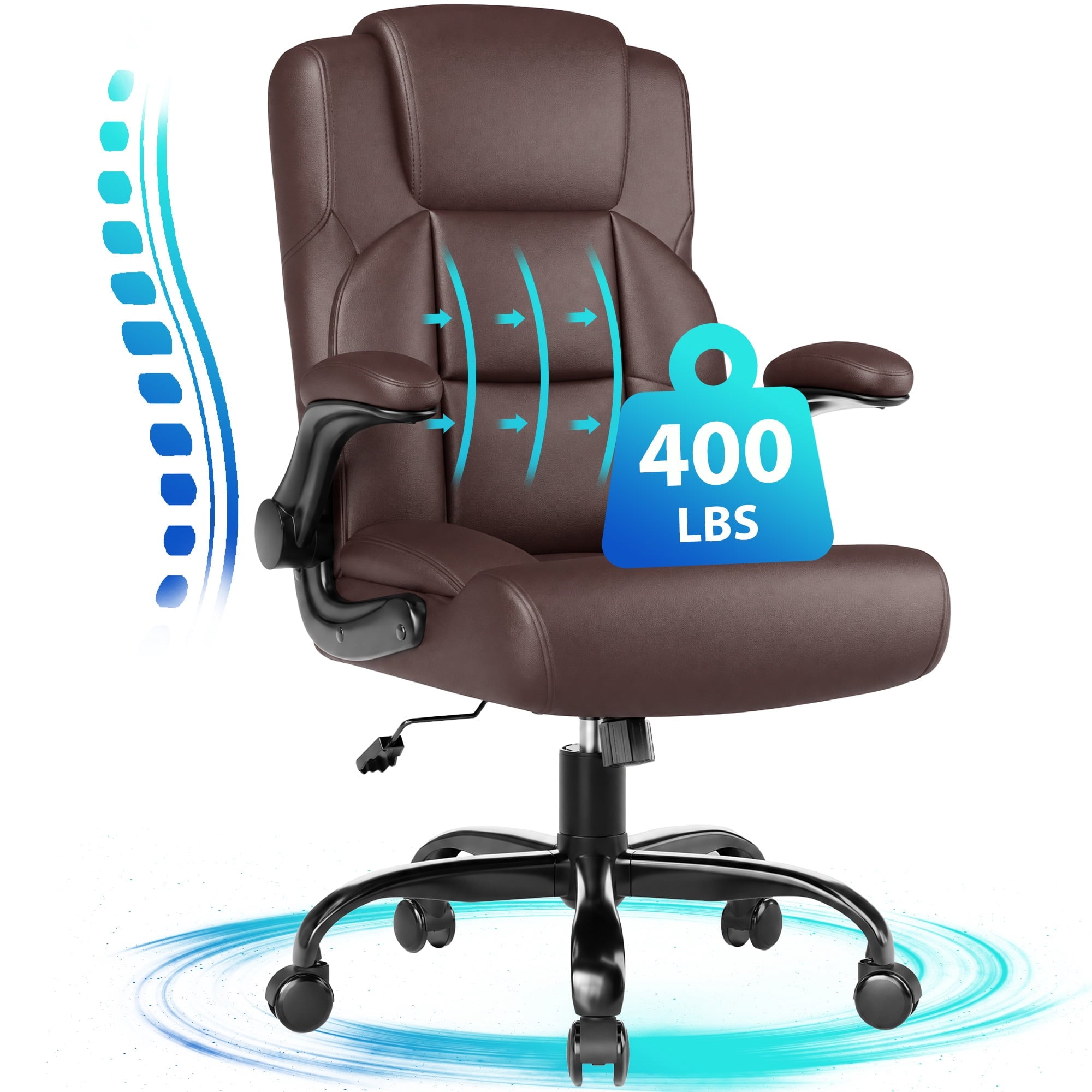 JONPONY Leather Office Chair, Big and Tall Office Chair 400LBS Wide Seat Ergonomic Computer Desk Chair High Back Executive Leather Chair Adjustable Task Chair Lumbar Back with 1-Year Warranty, Black