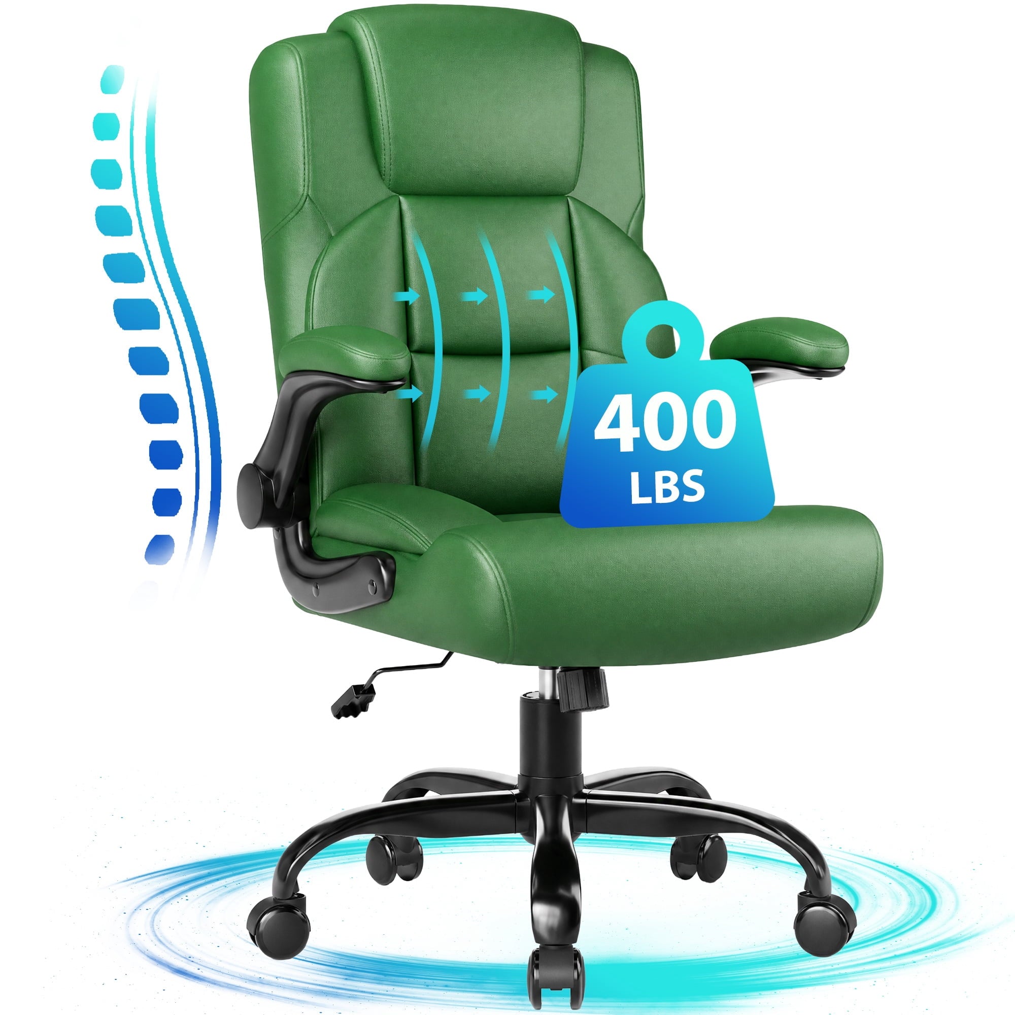 JONPONY Leather Office Chair, Big and Tall Office Chair 400LBS Wide Seat Ergonomic Computer Desk Chair High Back Executive Leather Chair Adjustable Task Chair Lumbar Back with 1-Year Warranty, Black