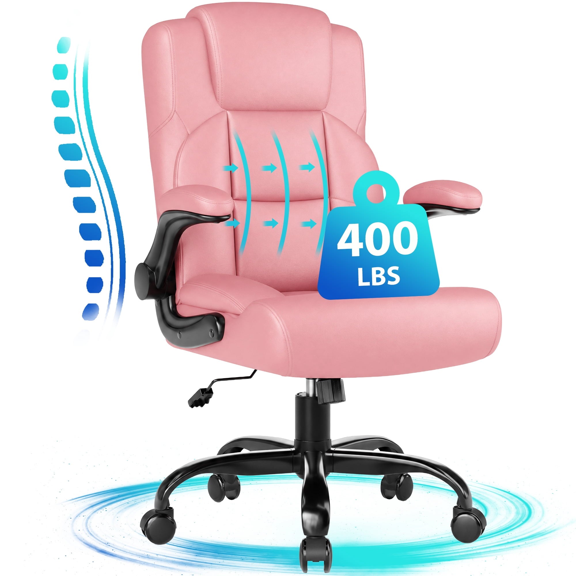 JONPONY Leather Office Chair, Big and Tall Office Chair 400LBS Wide Seat Ergonomic Computer Desk Chair High Back Executive Leather Chair Adjustable Task Chair Lumbar Back with 1-Year Warranty, Black