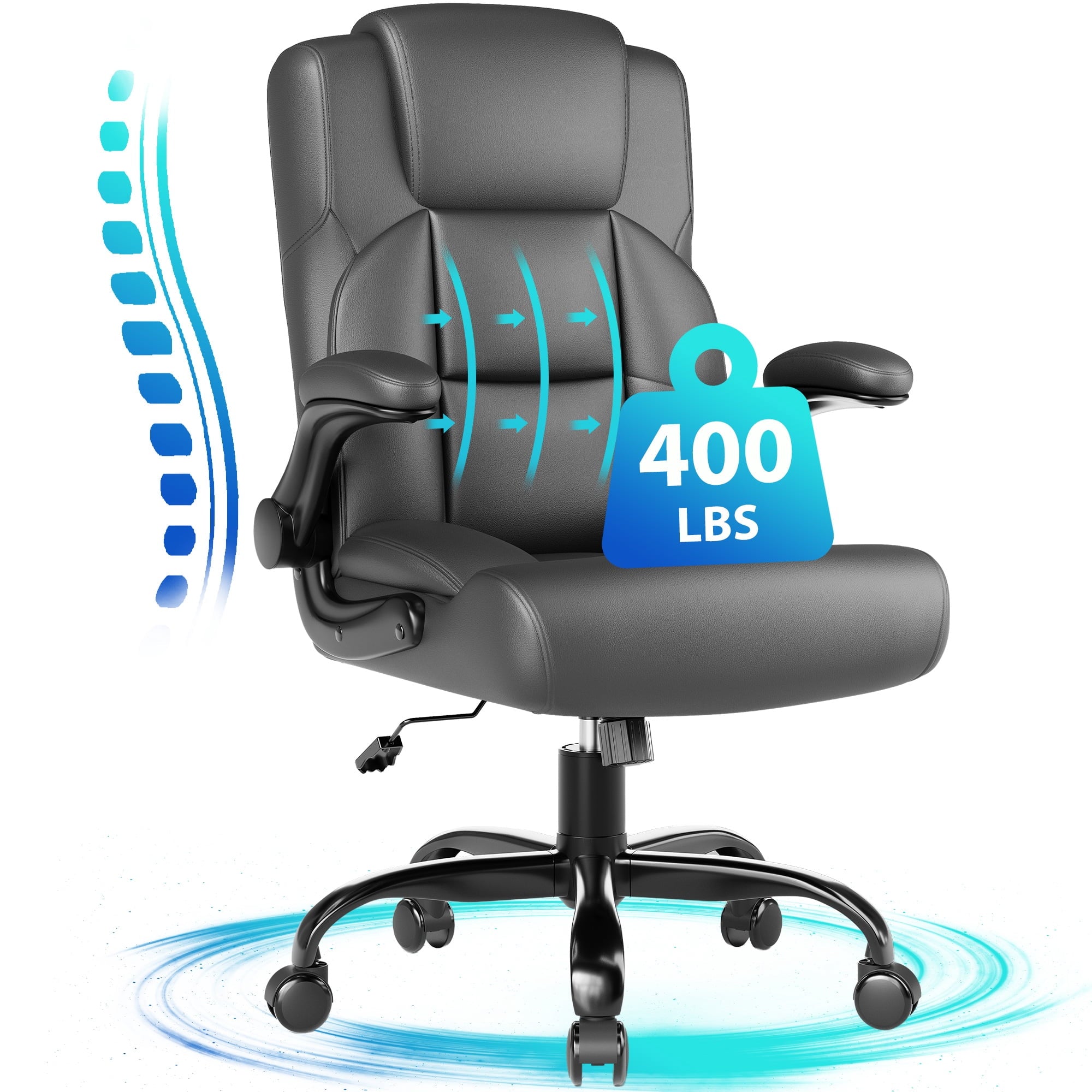 JONPONY Leather Office Chair, Big and Tall Office Chair 400LBS Wide Seat Ergonomic Computer Desk Chair High Back Executive Leather Chair Adjustable Task Chair Lumbar Back with 1-Year Warranty, Black