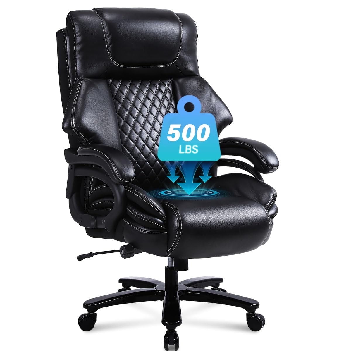 JONPONY Leather Office Chair, Big and Tall Office Chair 400LBS Wide Seat Ergonomic Computer Desk Chair High Back Executive Leather Chair Adjustable Task Chair Lumbar Back with 1-Year Warranty, Black