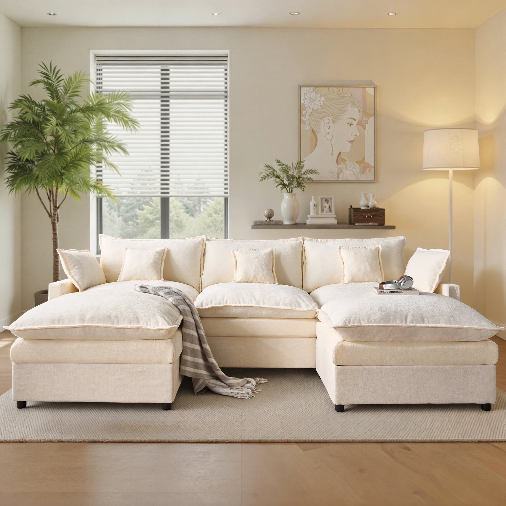 Ovios 108 Modular Sectional Sofa U-Shaped Cloud Couch with 2 Ottomans, Comfy Living Room Furniture, Chenille, Gray