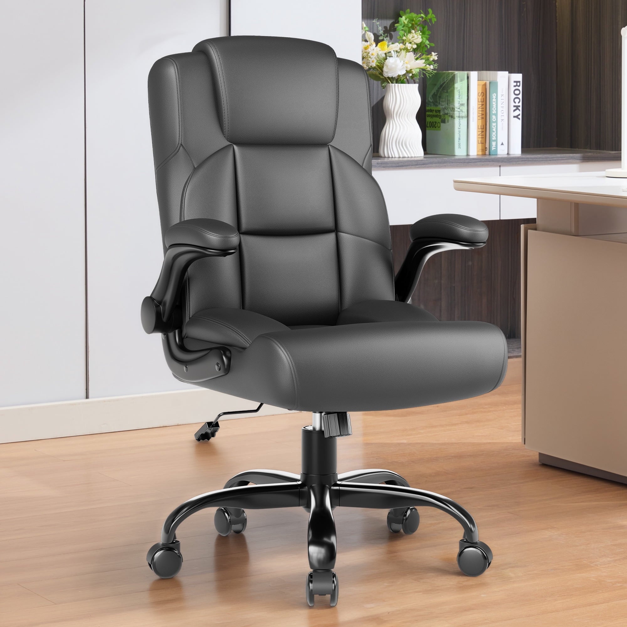 JONPONY Leather Office Chair, Big and Tall Office Chair 400LBS Wide Seat Ergonomic Computer Desk Chair High Back Executive Leather Chair Adjustable Task Chair Lumbar Back with 1-Year Warranty, Black