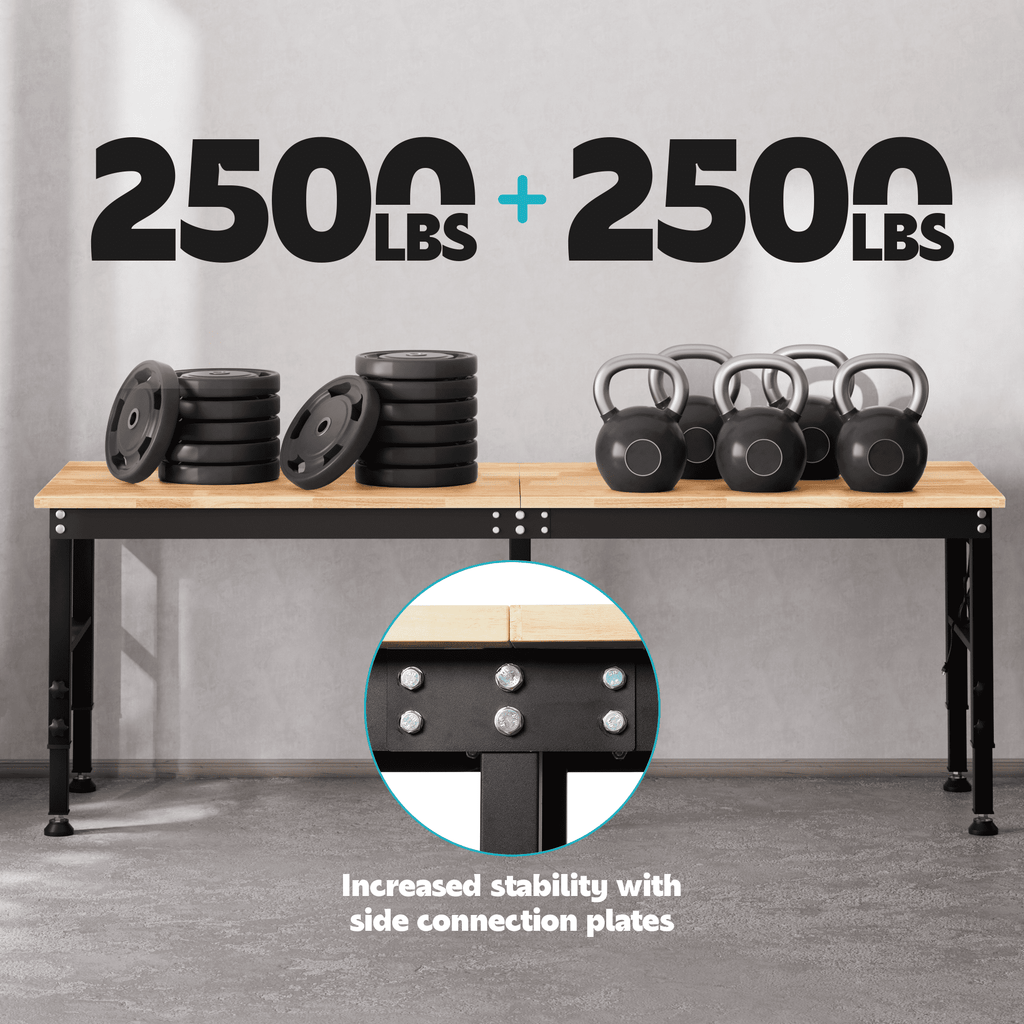 AHB 70 Adjustable Height Workbench with Power Outlets and Pegboard, 2000 lbs Heavy Duty Rubber Wood Top Work Table for Garage, Workshop, Office and Home