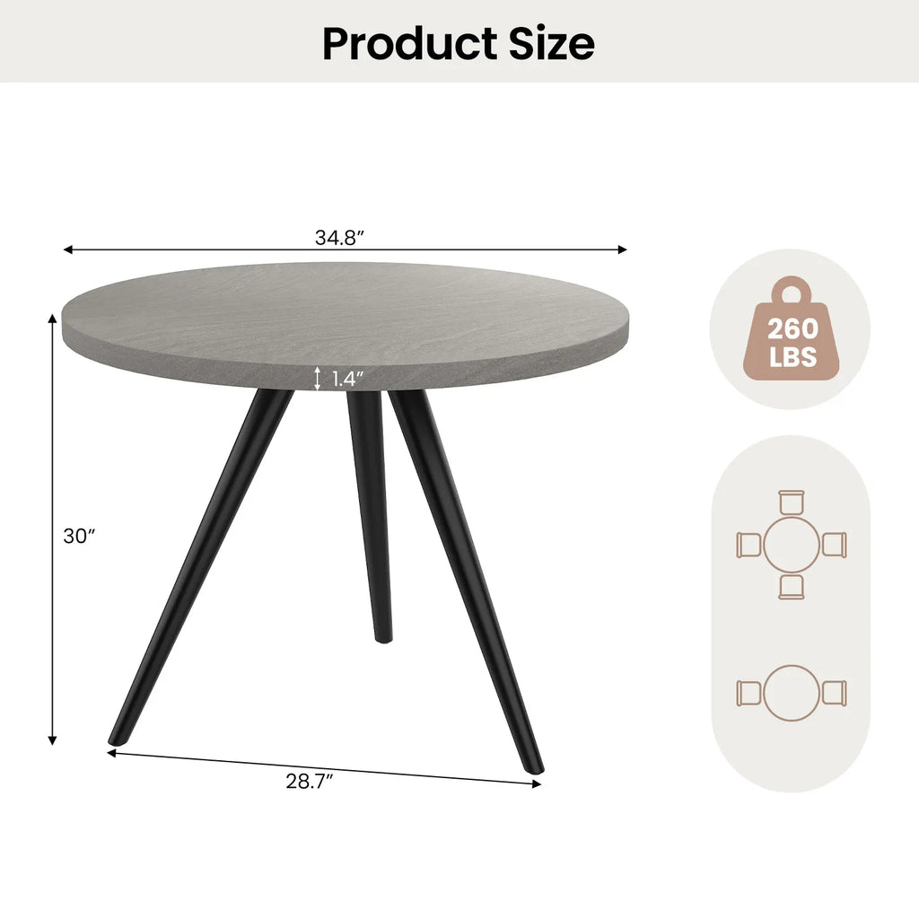 34.8 Round Dining Table for 4 People, Modern Circle Kitchen Table with Metal Legs for Kitchen, Dining Room, Apartment,Gray