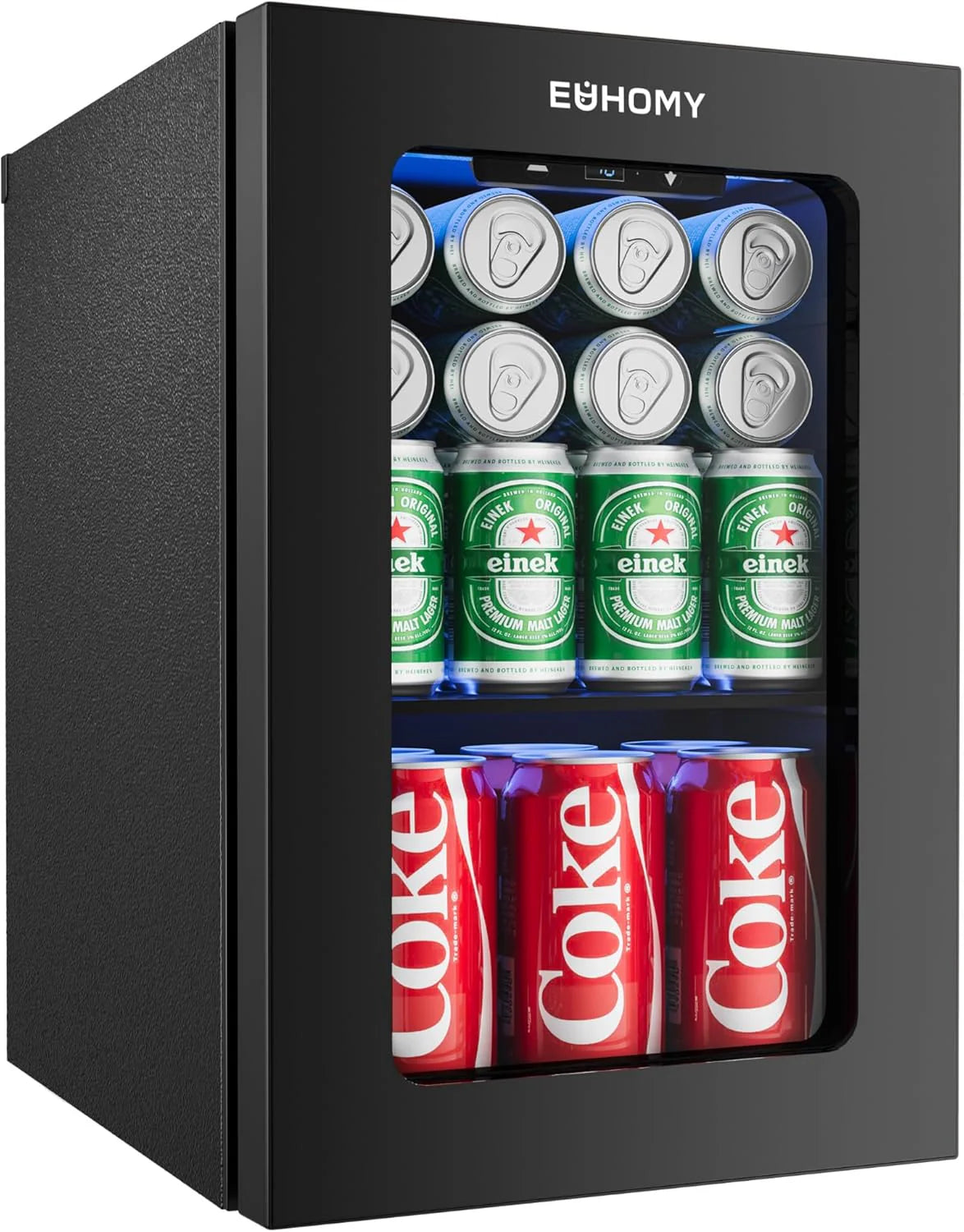 EUHOMY Beverage Refrigerator Cooler, 130 Can Mini Fridge with Glass Door for Soda Beer or Wine, Beverage Cooler for Home, Office, Bar with Adjustable Removable Shelves, Silver
