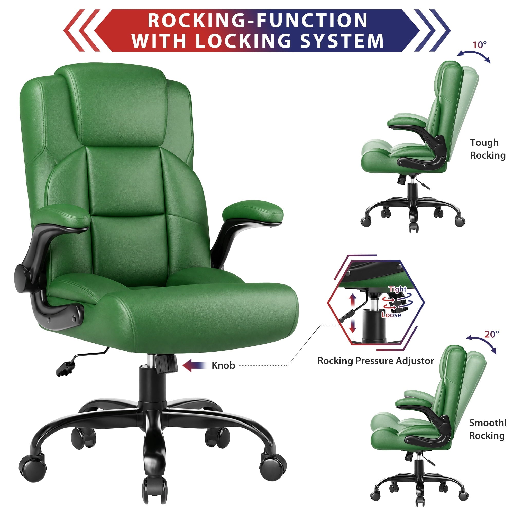 JONPONY Leather Office Chair, Big and Tall Office Chair 400LBS Wide Seat Ergonomic Computer Desk Chair High Back Executive Leather Chair Adjustable Task Chair Lumbar Back with 1-Year Warranty, Black