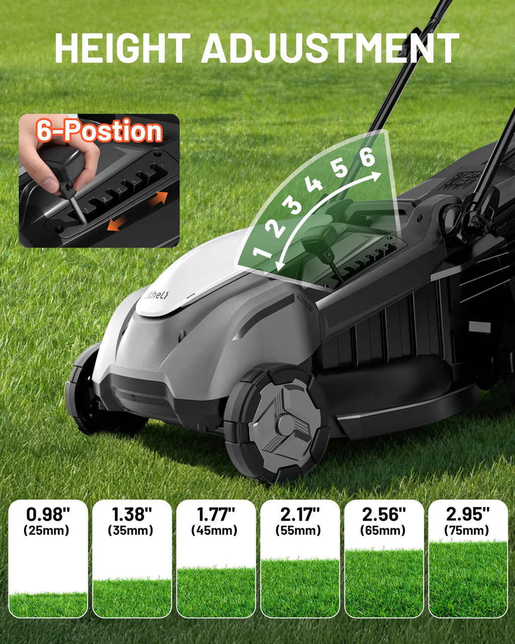 Litheli 20V Cordless Electric Lawn Mower, 13-Inch, Brushless Motor, 5-Position Height Adjustment, with 5.0Ah Battery, for Lawns & Gardens