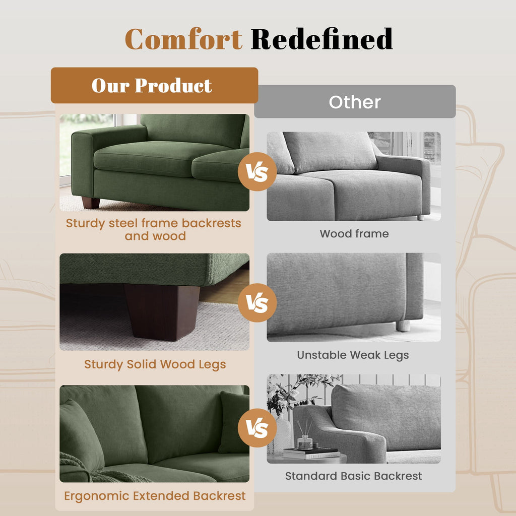 Poshby 71.25''W Loveseat 2 Seater Couch Sofa with Chenille Material, Modern for Living Room, Beige